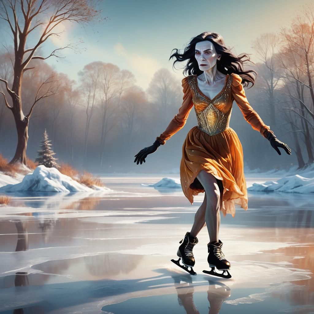 Dark Fantasy Skater on Frozen Lake