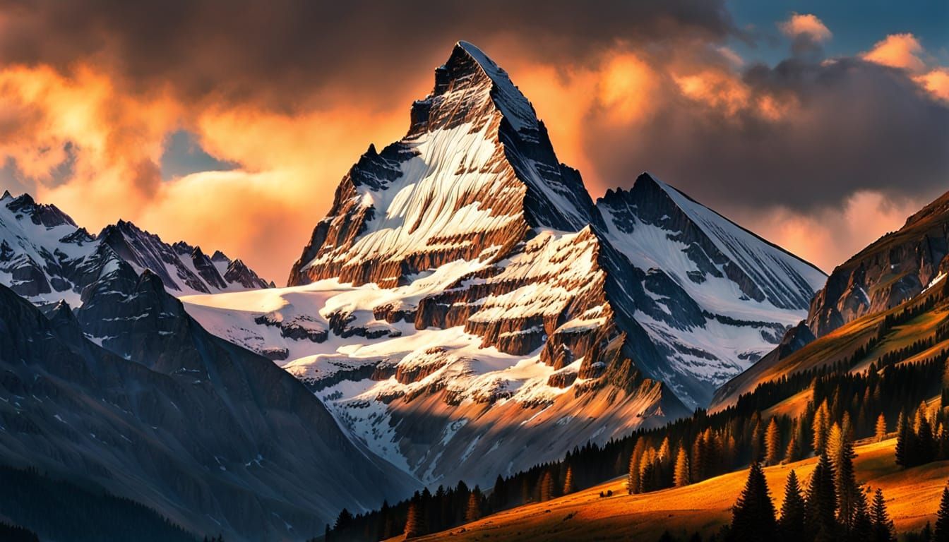 Impasto Oil Painting of the Majestic Matterhorn at Golden Ho...