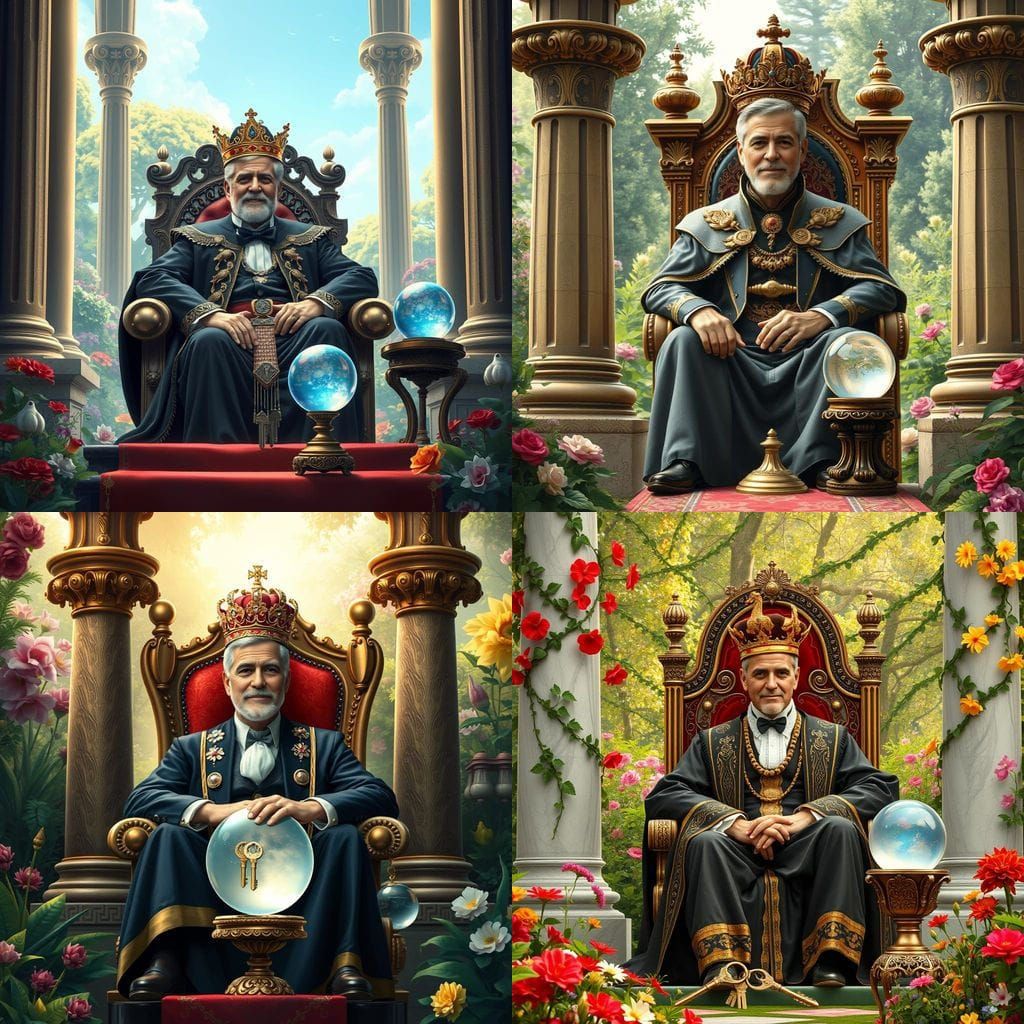George Clooney-Like King Surrounded by Whimsical Garden Deta...