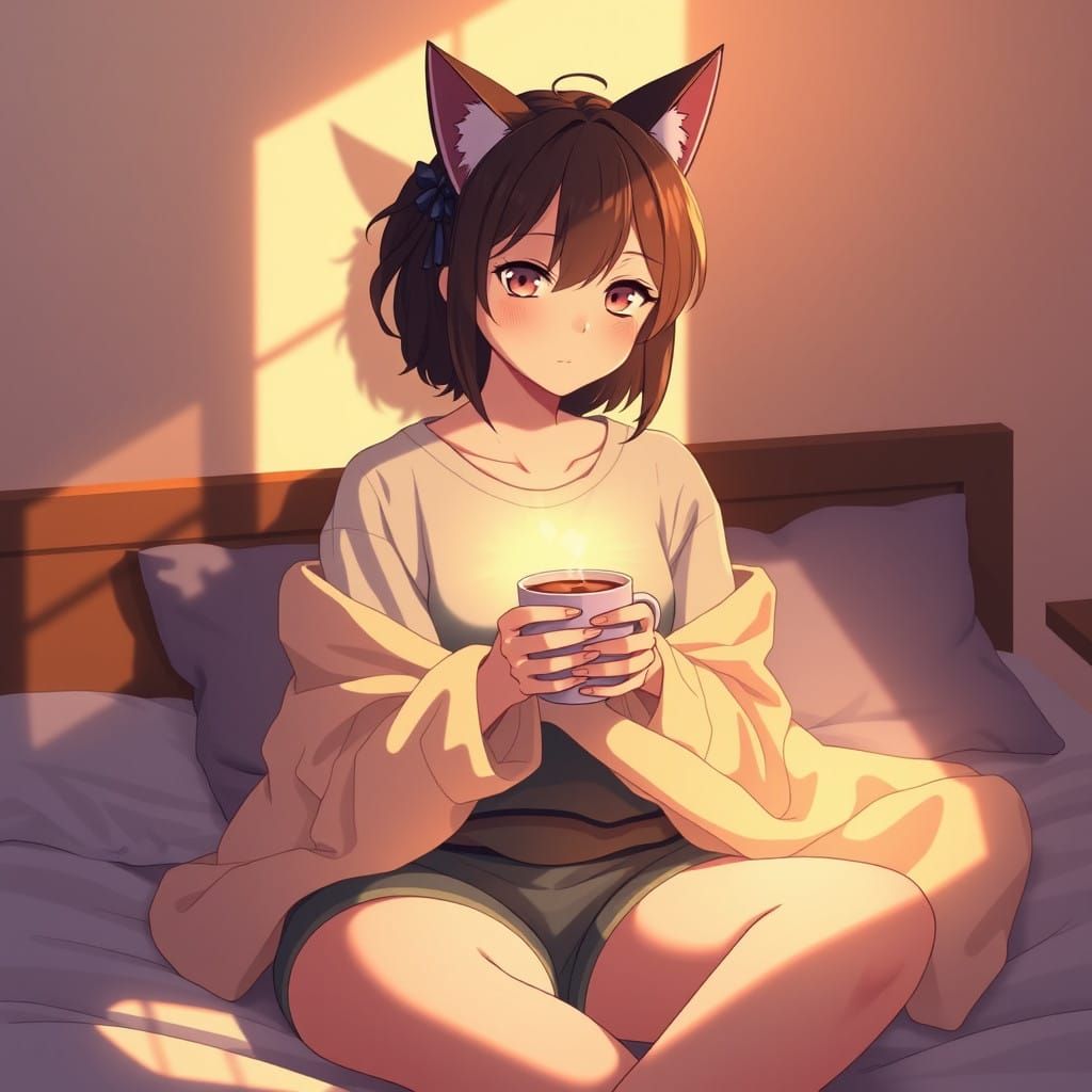 Serene Morning Anime Character with Cat Ears