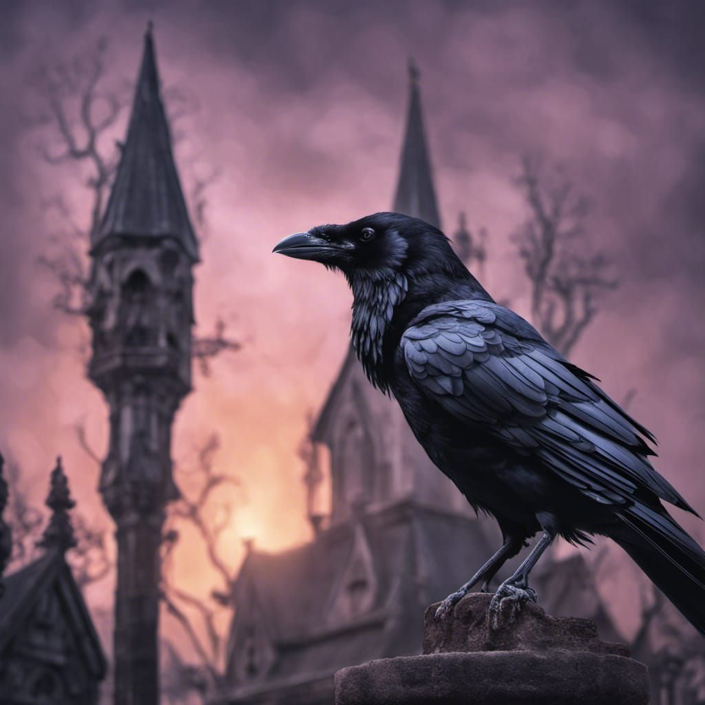 Gothic Raven in Pastel Colors, Hyperrealistic Image