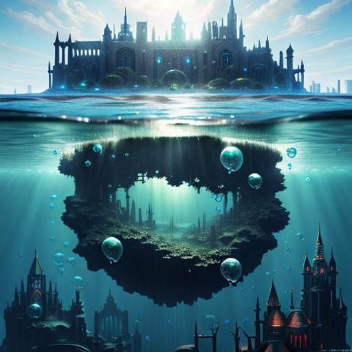 bubbles rising from the submerged city Miss Atlantis.