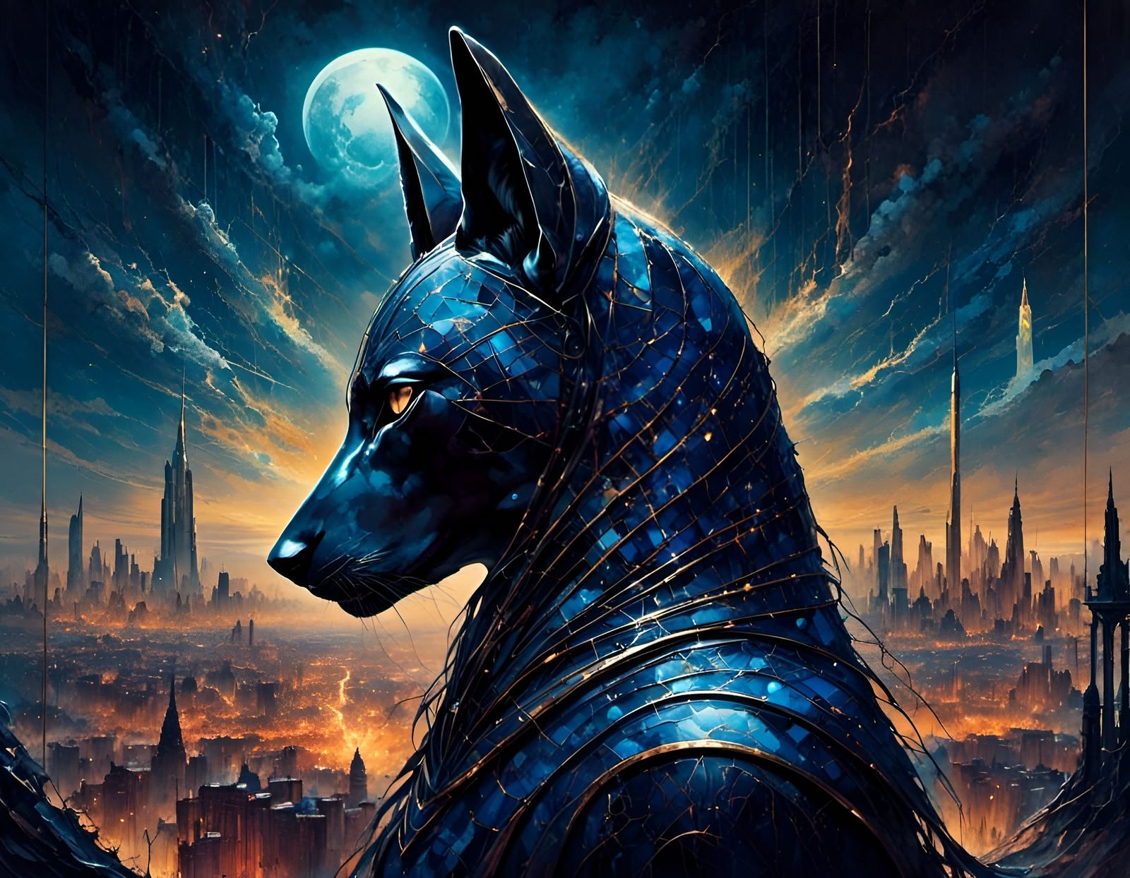 Obsidian Anubis Guarding a Metropolis