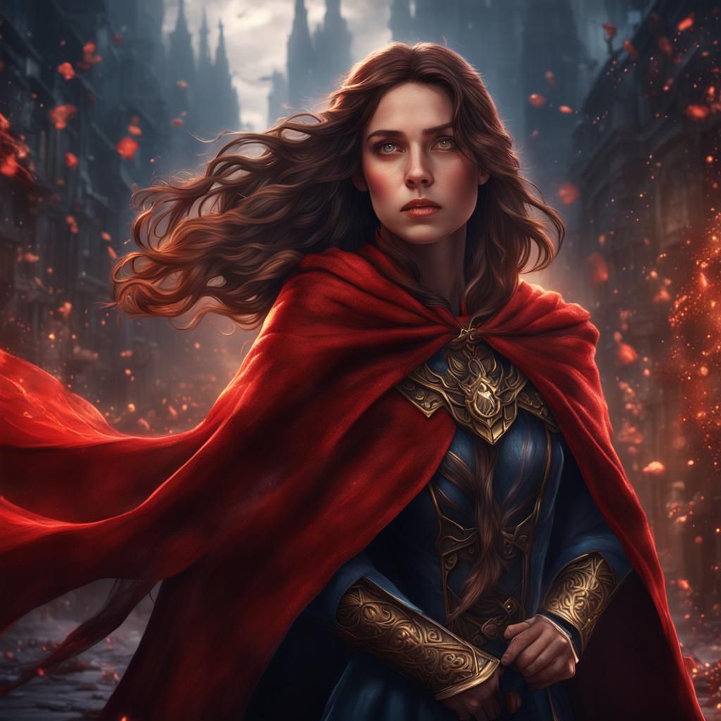 Brunette Girl with Red Cape Uses Magical Powers