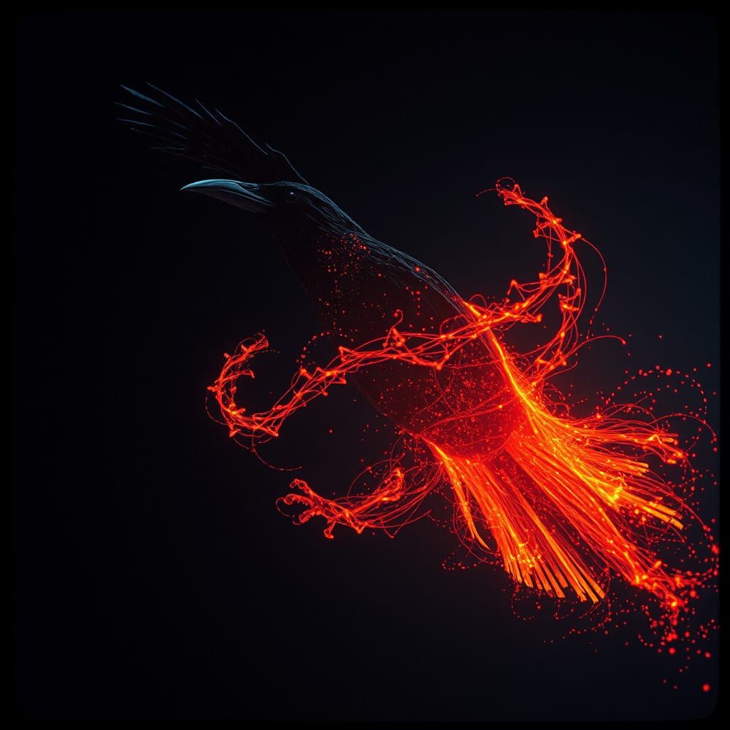 Ethereal Raven Emerges from Cosmic Particles
