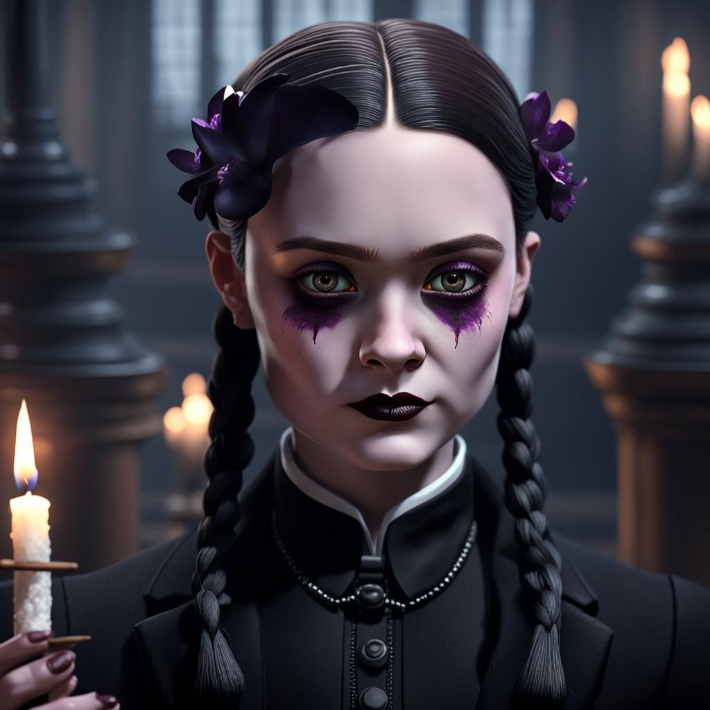 Gothic Wednesday Addams in Dark Fantasy Concept Art