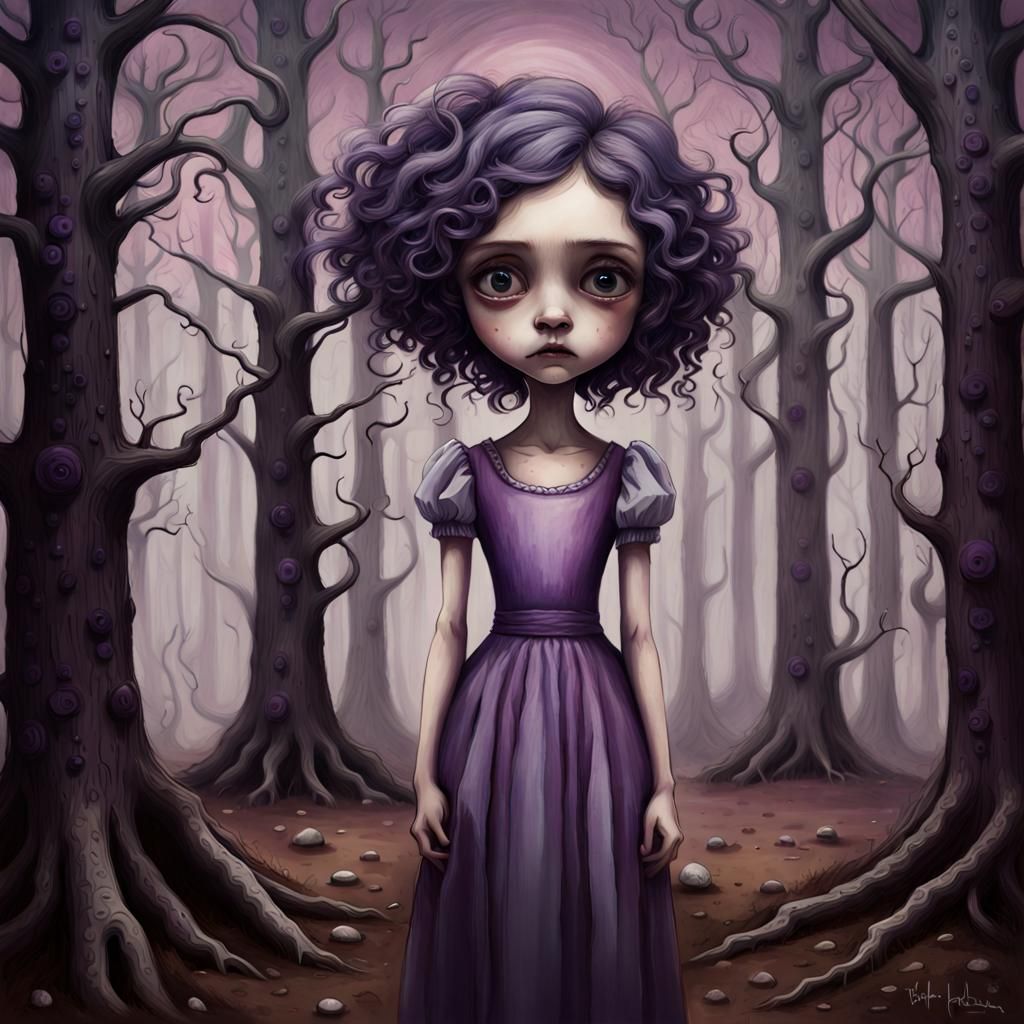 Girl in Spooky Forest, Surreal Digital Painting
