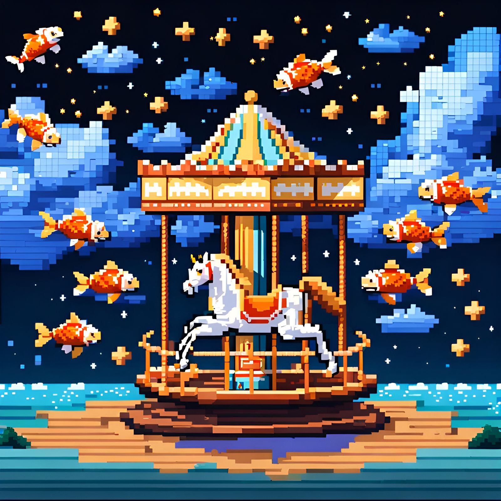 16-bit Pixel Art Carousel in the Clouds