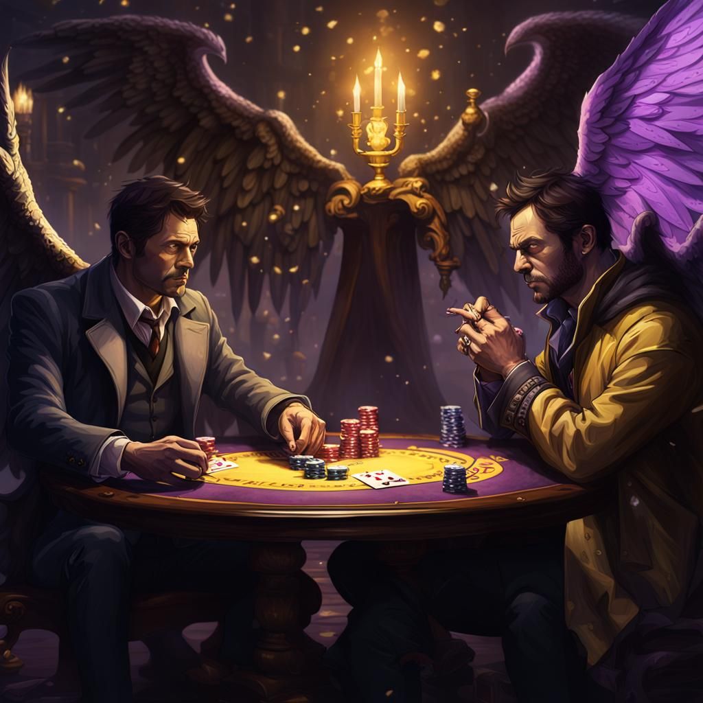 Castiel and Crowley Play Poker in Dark Fantasy Art