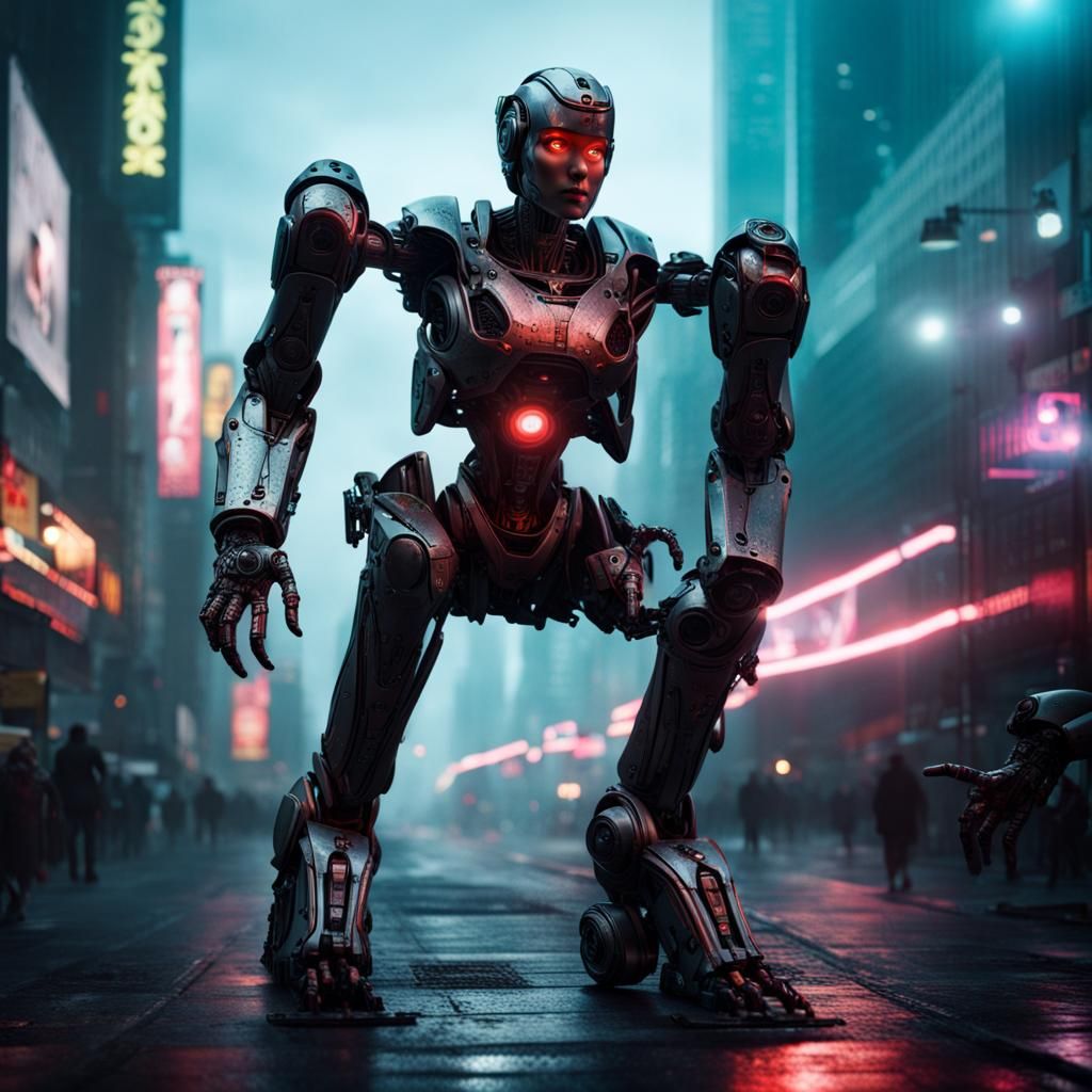 Hyperrealistic Robot Woman in Atmospheric Lighting