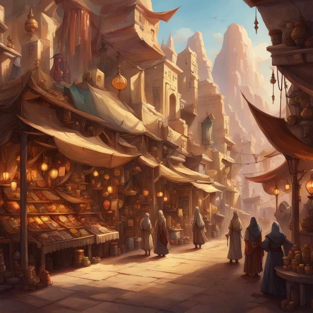Mystical Bazaar in Fantasy Desert City