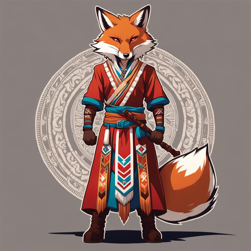 Fierce Anthropomorphic Fox in Anime Style