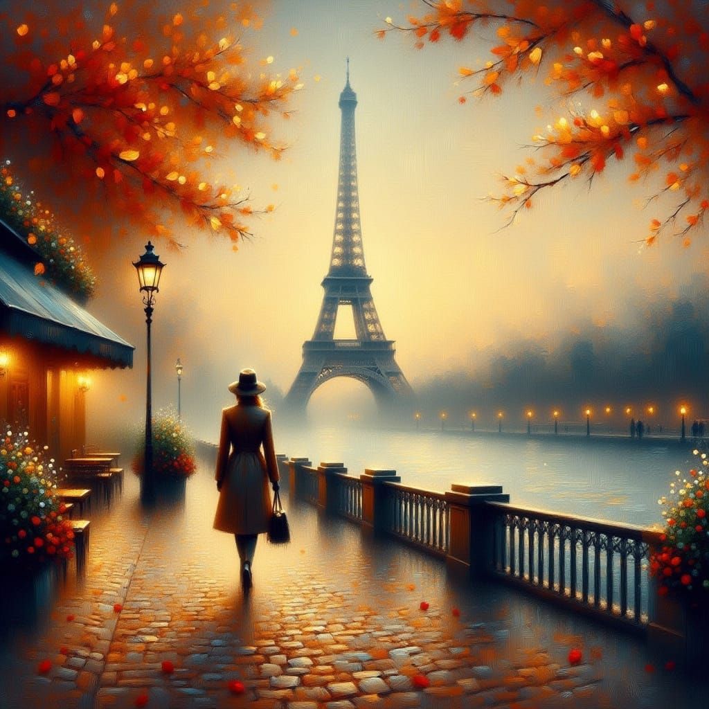 Parisian Autumn Morning by the Seine