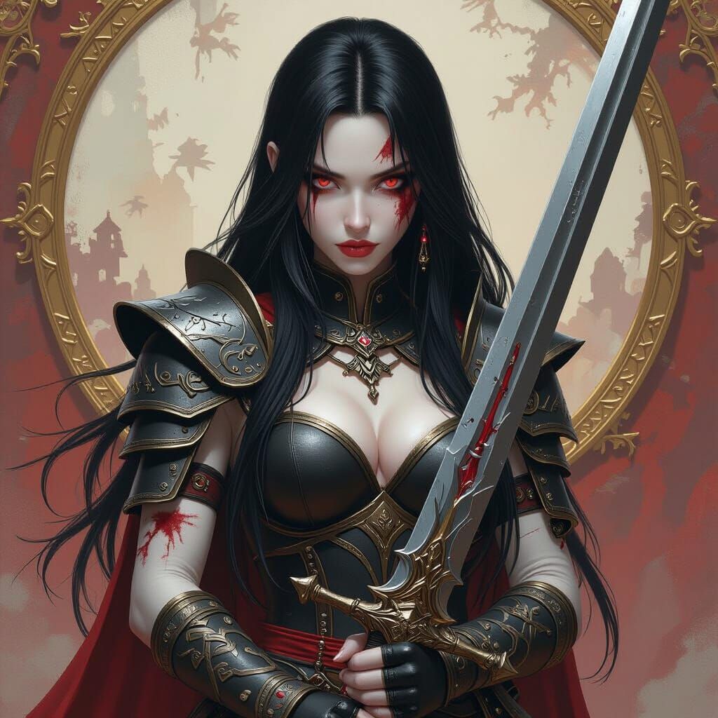 Fantasy Female Warrior with Scars in Matte Painting Style
