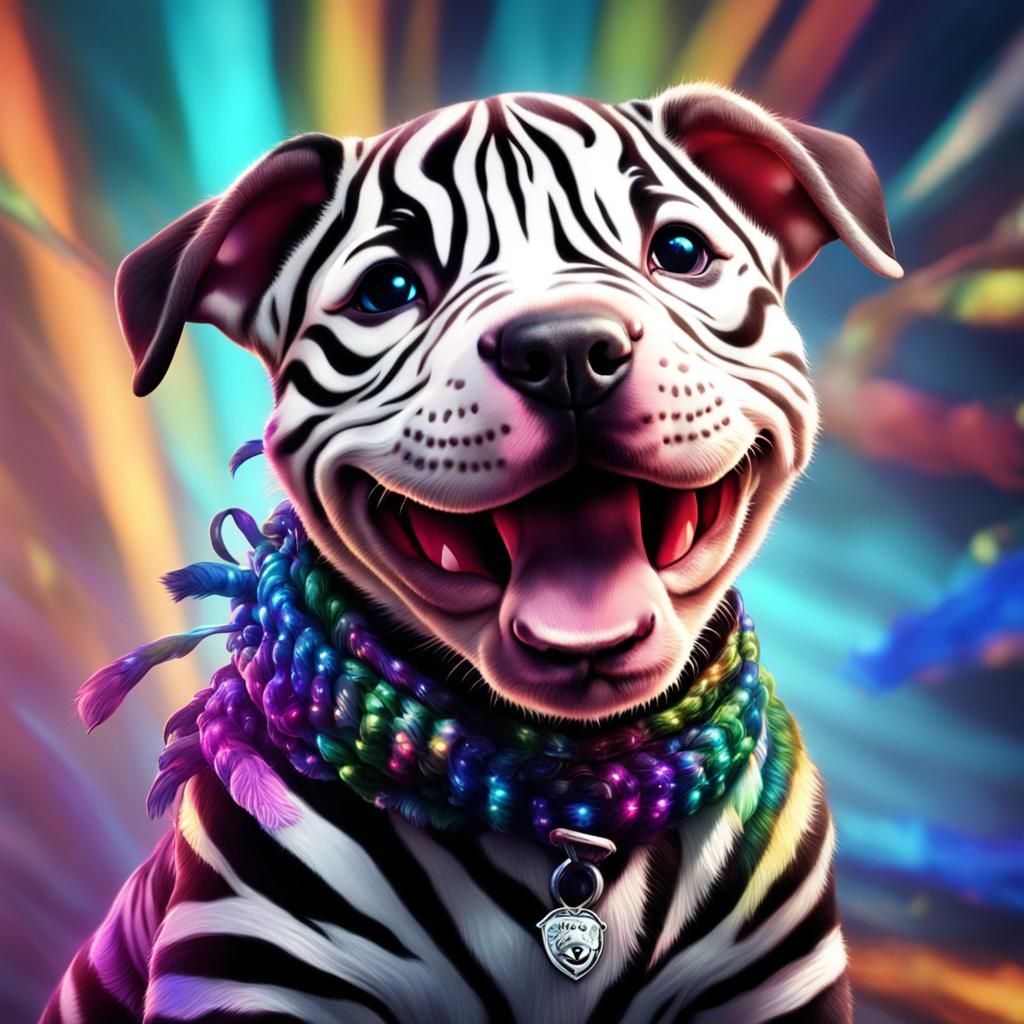 Zebra-Striped Pitbull Puppy in Digital Painting Style