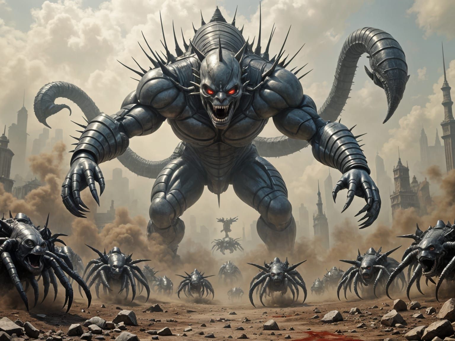 Colossal Warrior Battles Scorpion Horde in Destroyed Metropo...