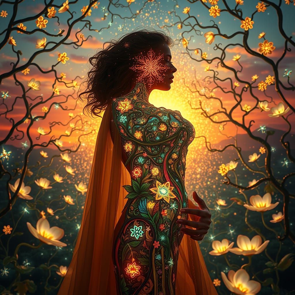 Dreamlike Surrealism: Mother and Child Entwined in Labyrinth...