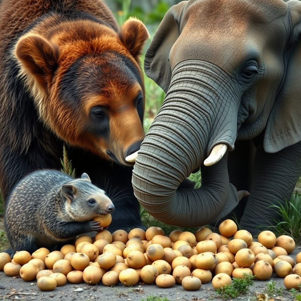 Wombat, Bear, and Elephant Share Potatoes