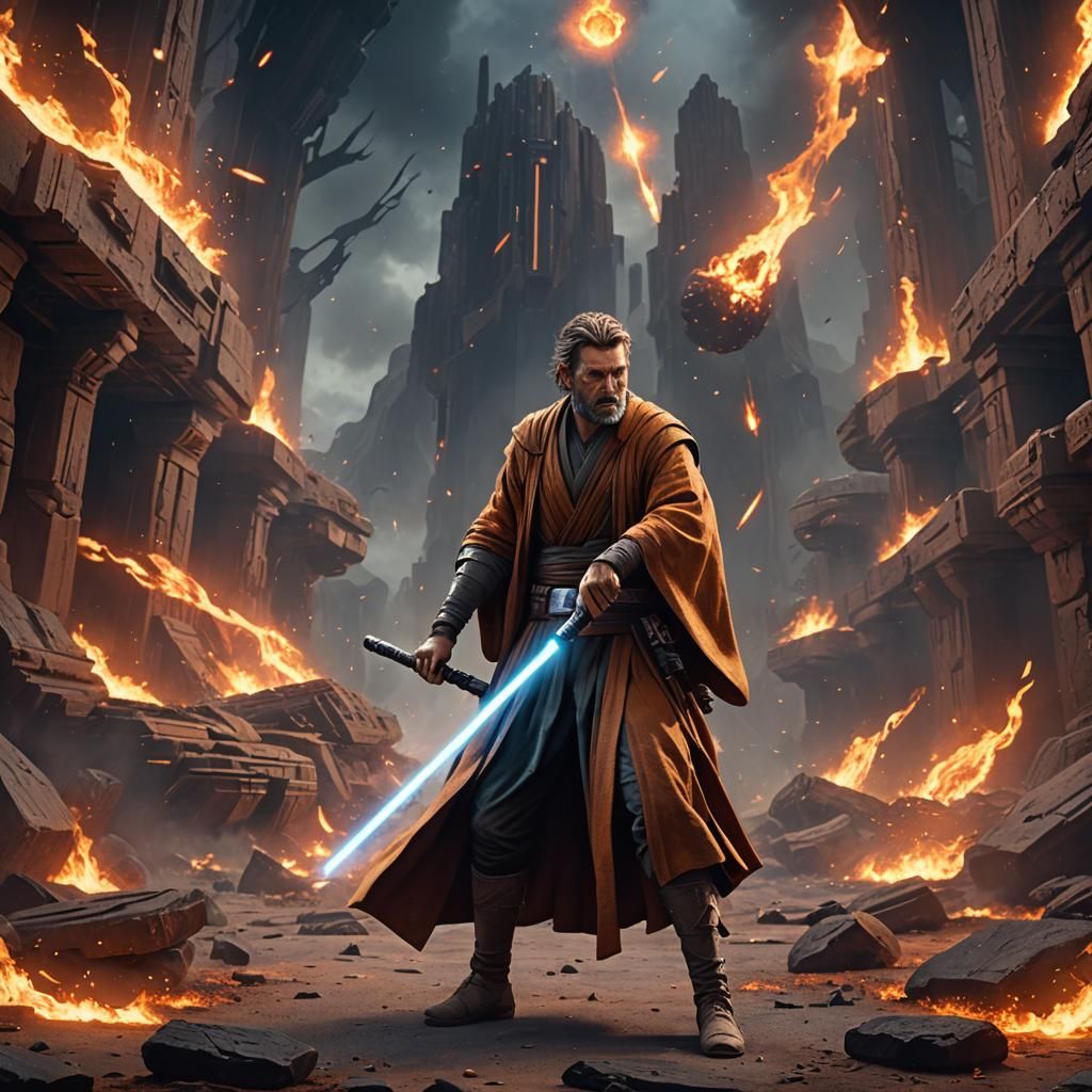Injured Jedi in Fiery Pain: Detailed Fantasy Art