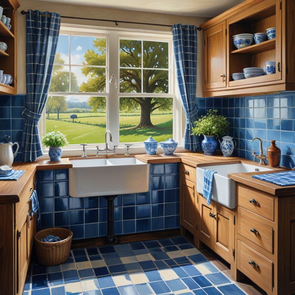 Quaint Cottage Kitchen Oil Painting