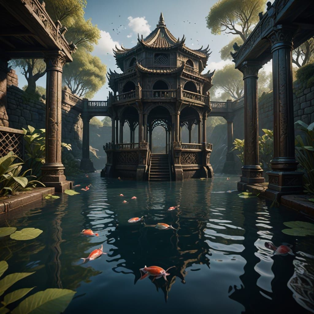 Fantastical UFC Arena in a Moat, Intricate Matte Painting in...