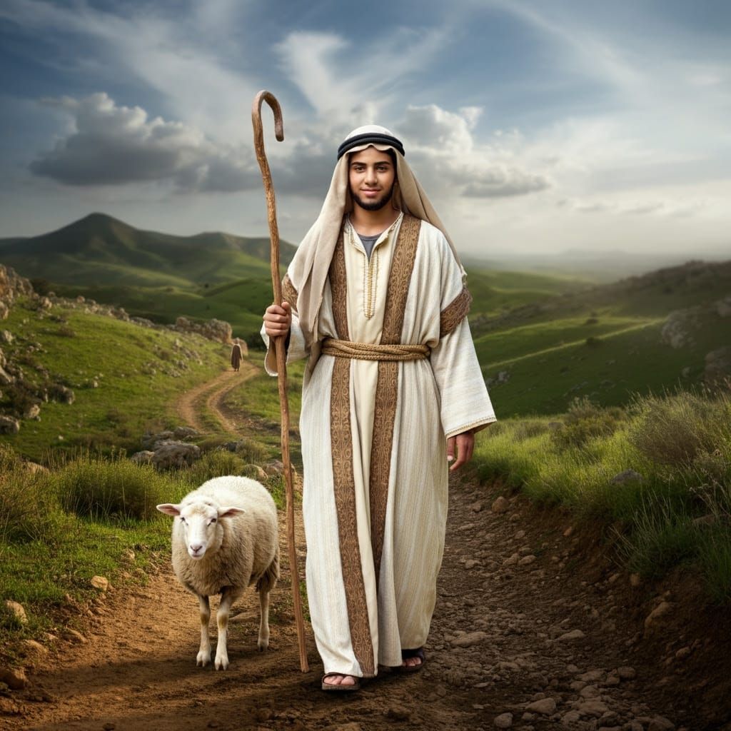 Middle Eastern Shepherd in Timeless Mountain Landscape