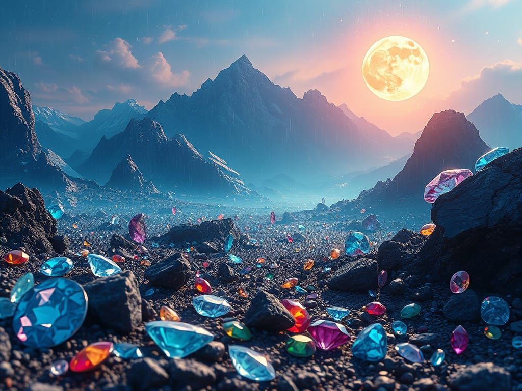 Vibrant Diamond Planet Landscape in Hyperrealistic Detail