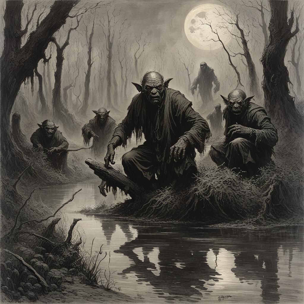 Eerie Swamp Goblins in Horror Style