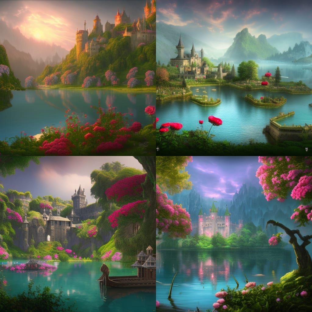 Enchanted Lake Castle Covered in Giant Roses