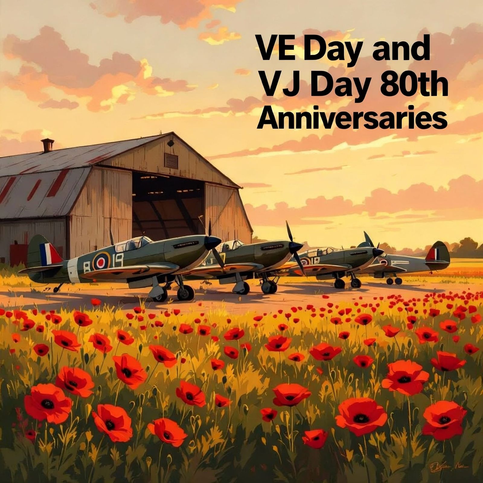 WWII Aircraft and Poppies in Vintage Style