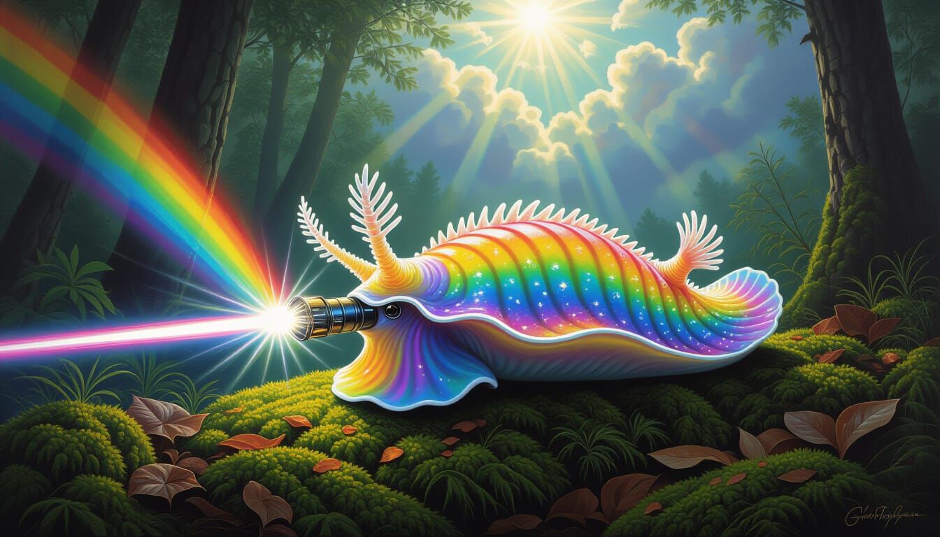 Rainbow Nudibranch Warrior in Glistening Forest