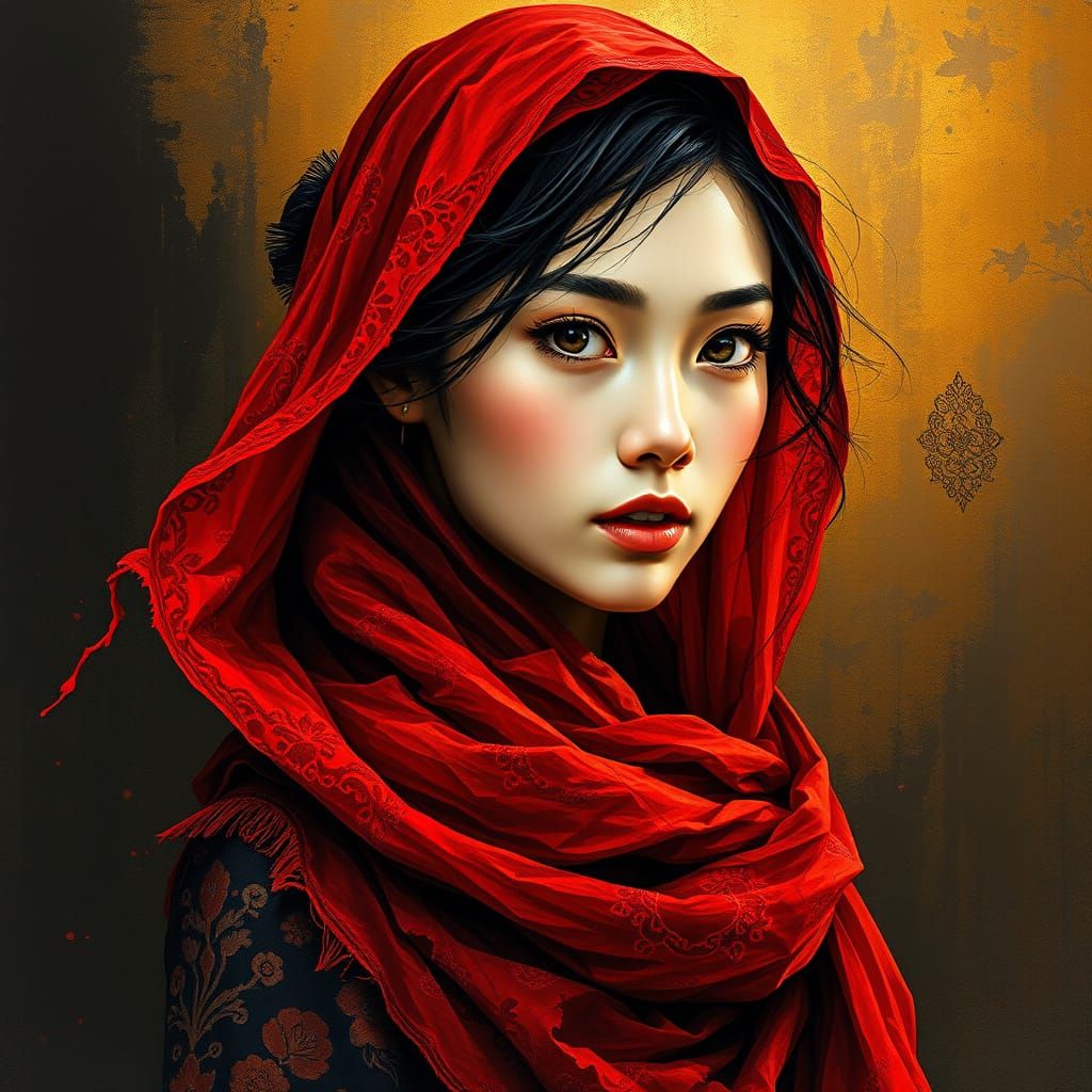 Opulent Portrait of a Young Woman in Velvet Chamber