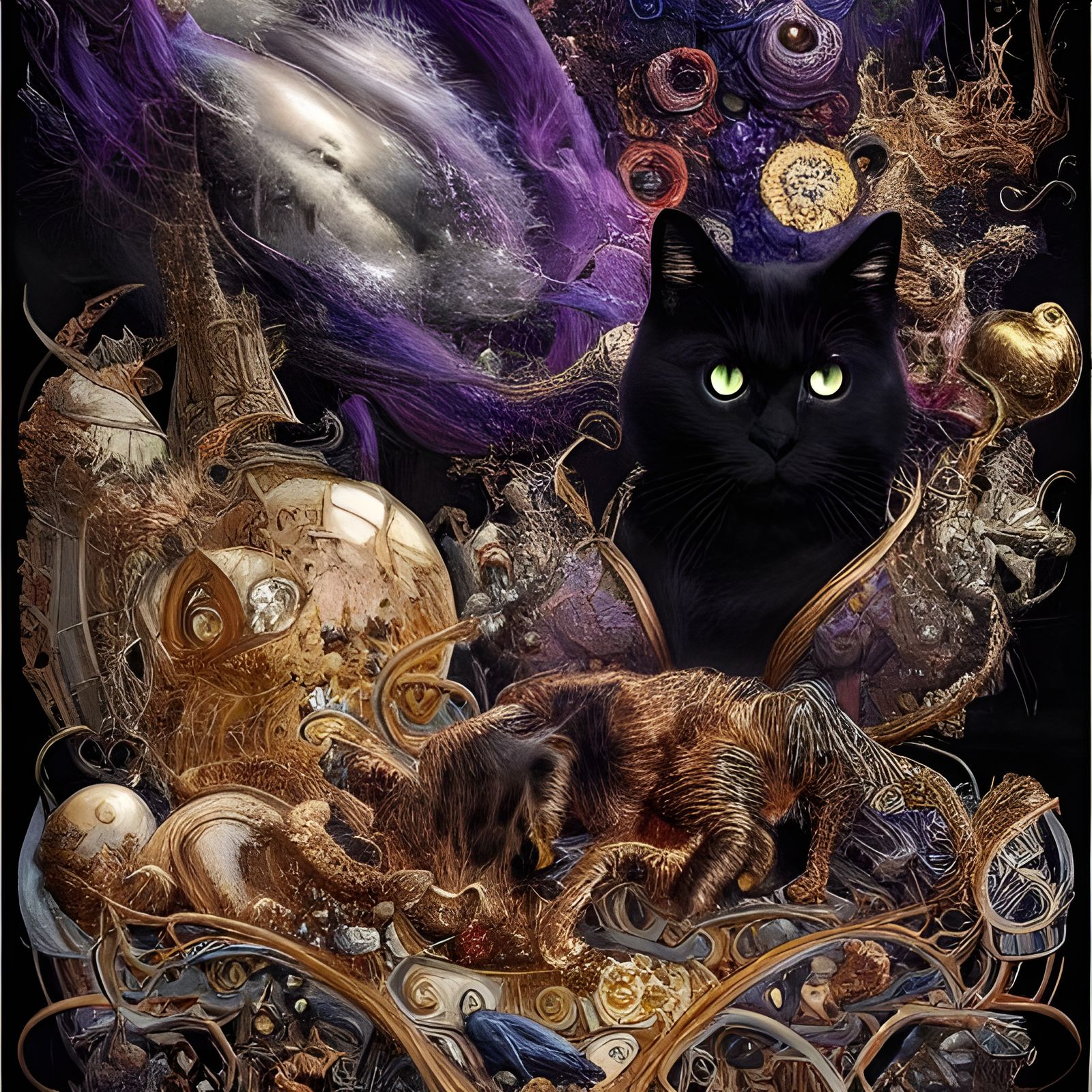 Cosmic Black Cats in Hyperrealistic Style