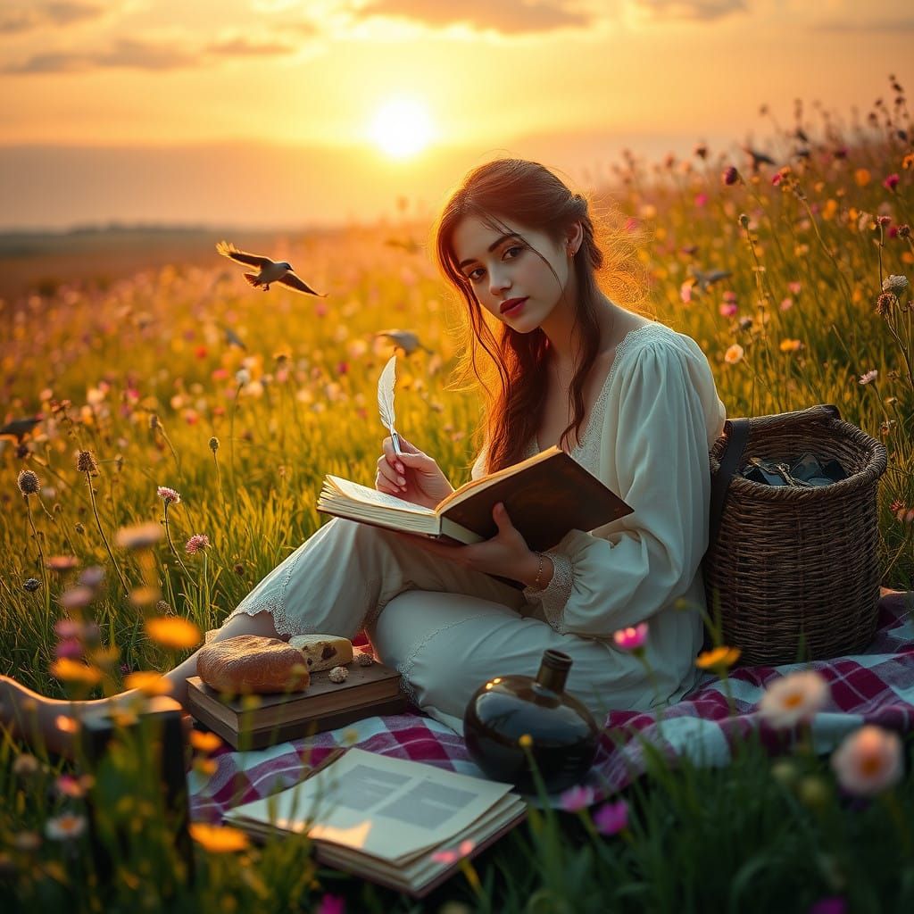 Young Woman Lost in Love and Poetry