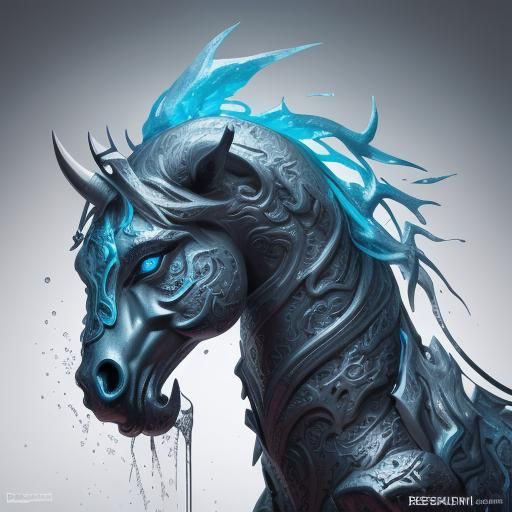 Hyperrealistic Ice Sculpture Horse: Splash Art Concept