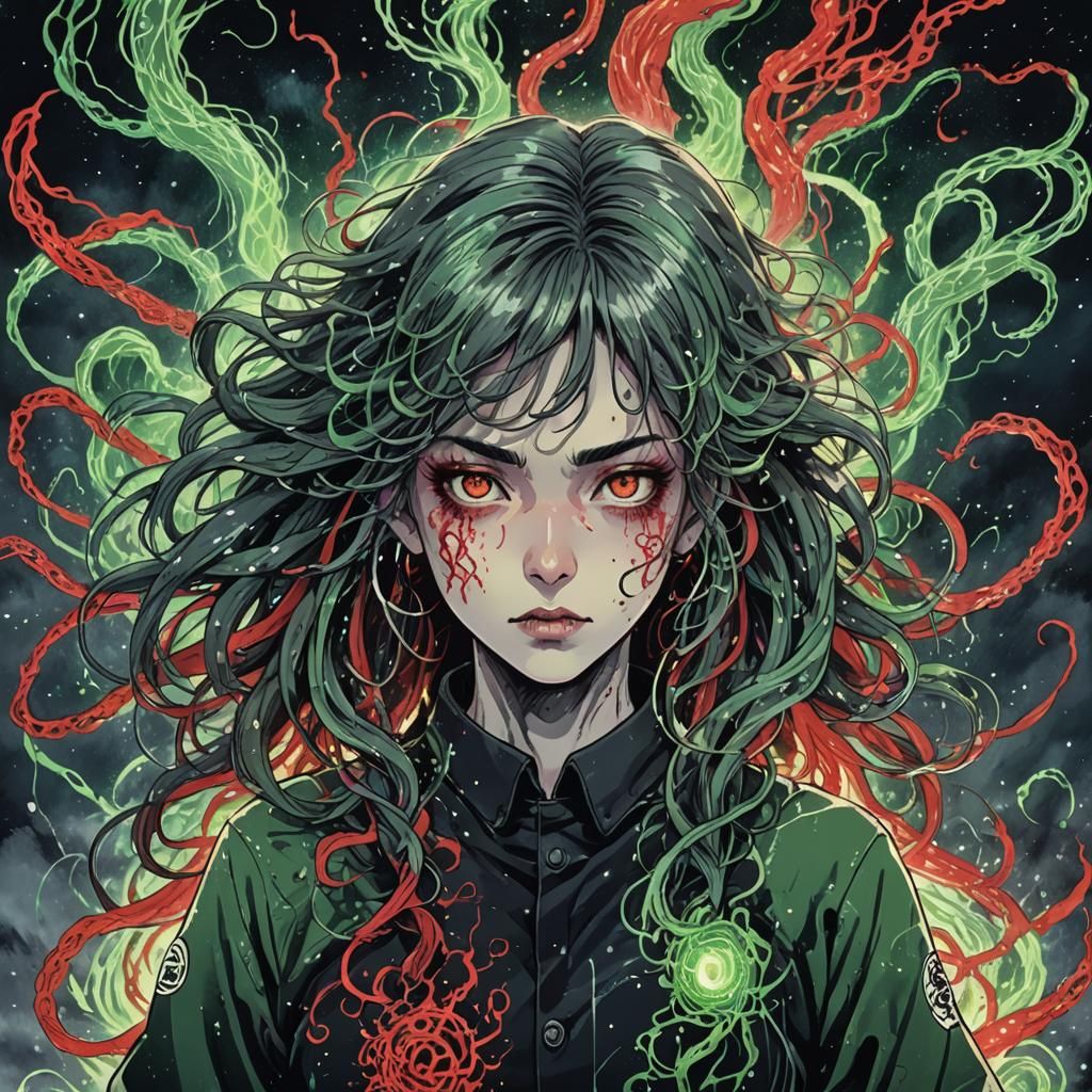 Anime Woman with Magic in Dark Urban Fantasy Style