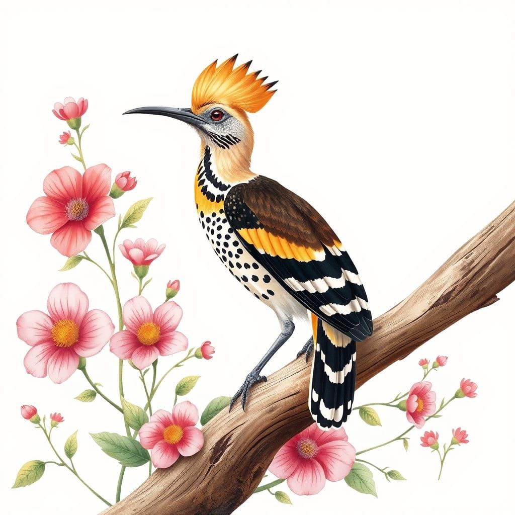 Hoopoe Bird in Harper Style with Watercolor