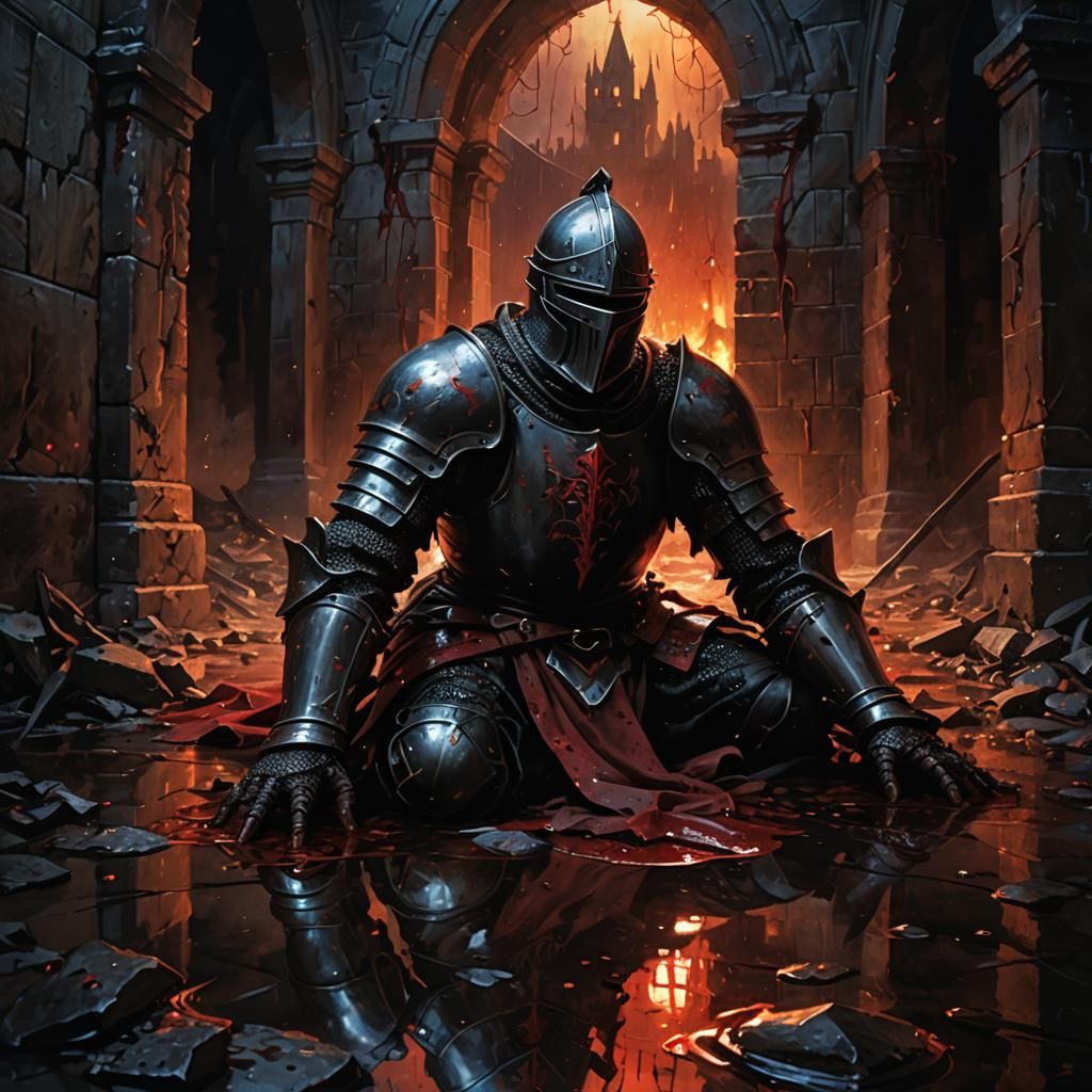 dying knight, in a puddle of blood