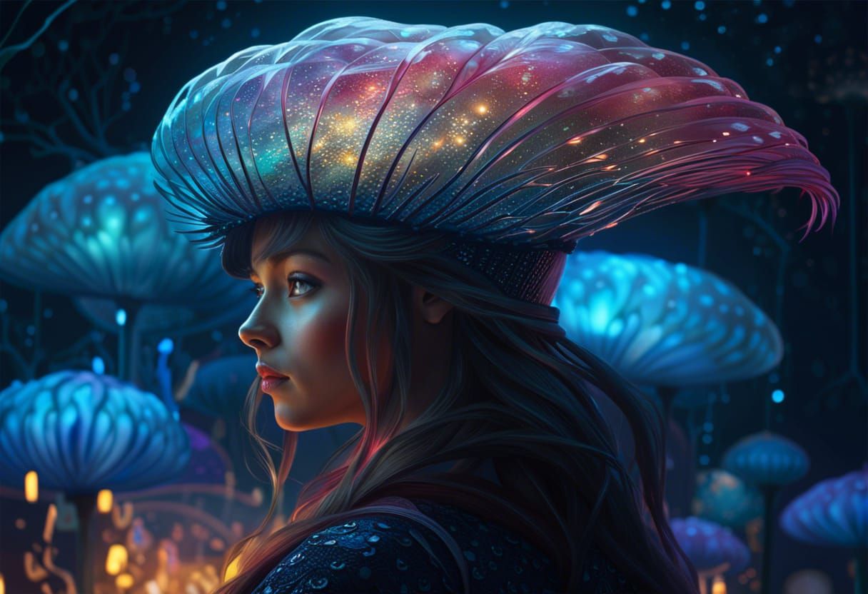 Glass Fairy Goddess in Bioluminescent Fractal World