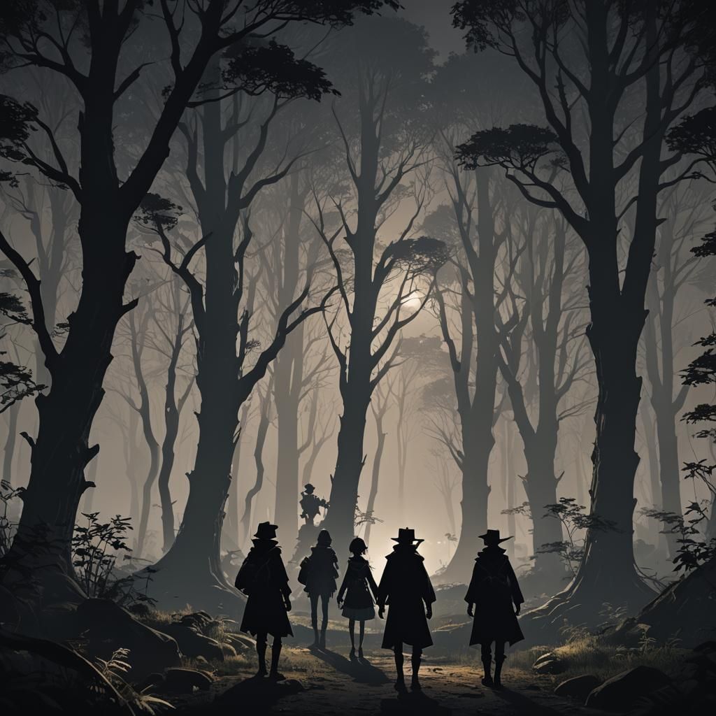 Mysterious Night Forest Meeting: Anime 3D Art