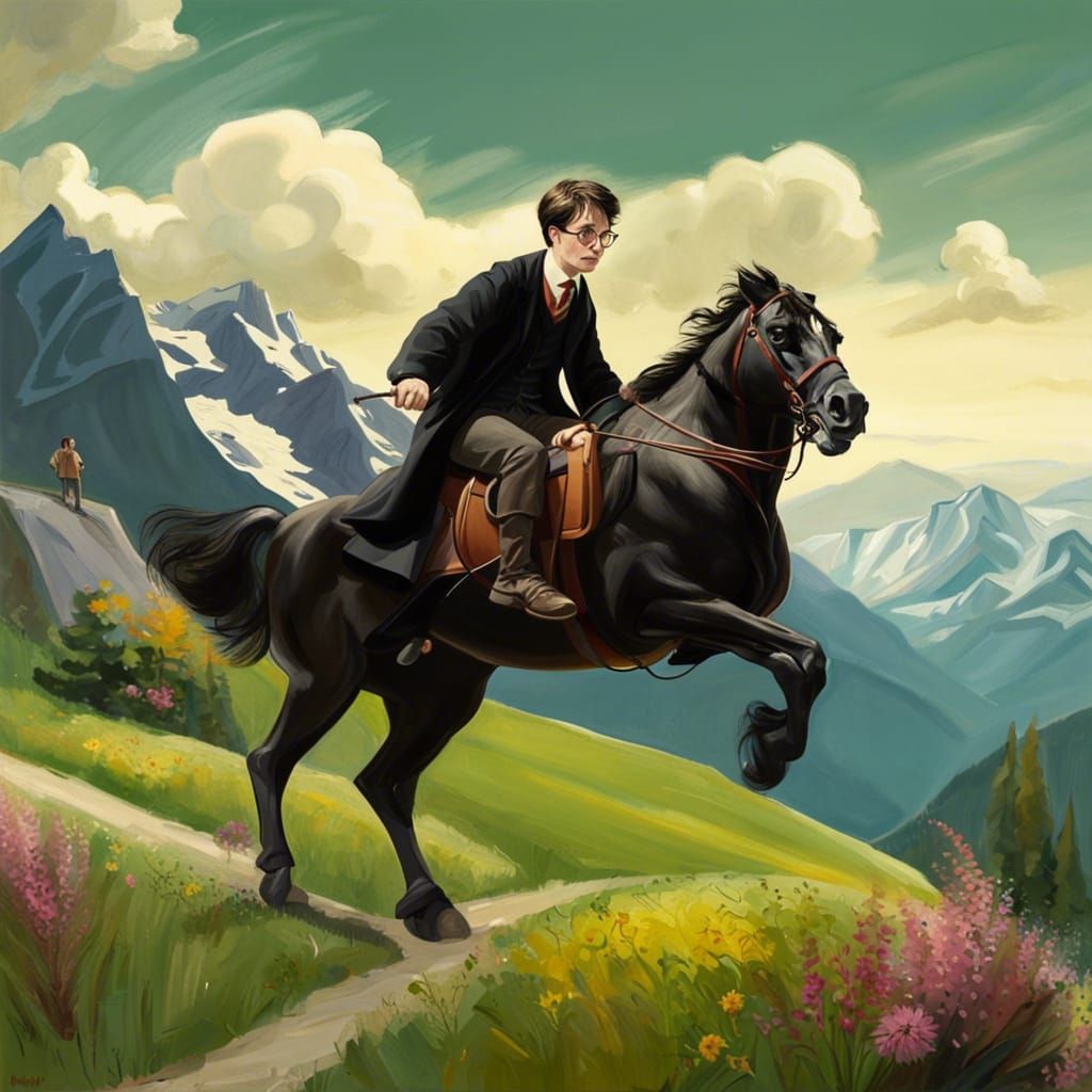 Harry Potter rides a horse