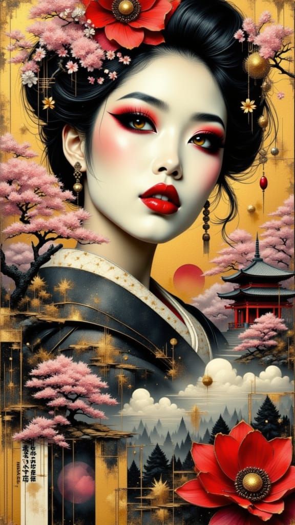 Modern Geisha Portrait in Abstract Fantasy Style