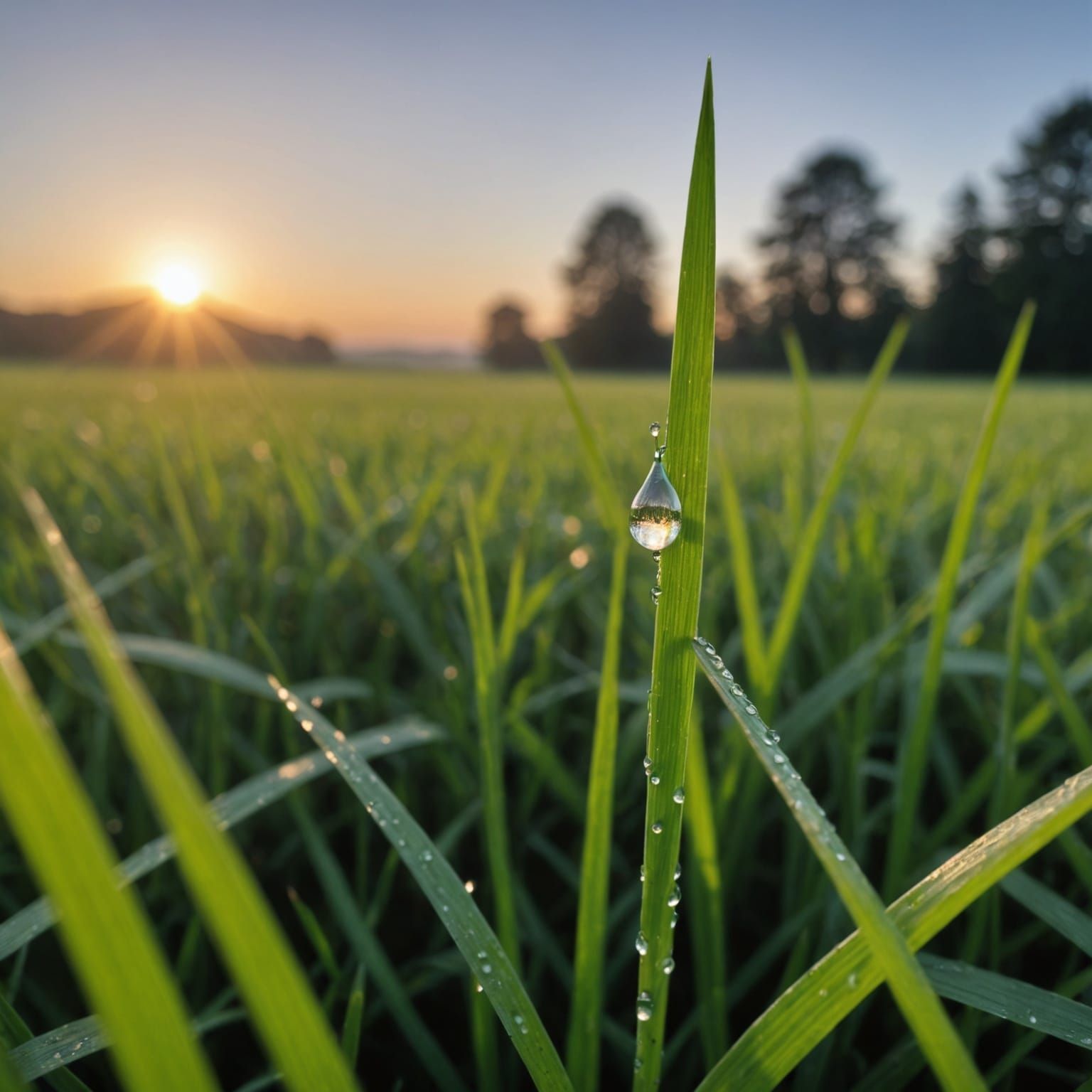 Hyperrealistic Close-Up of a Single Blade of Grass in Sunris...