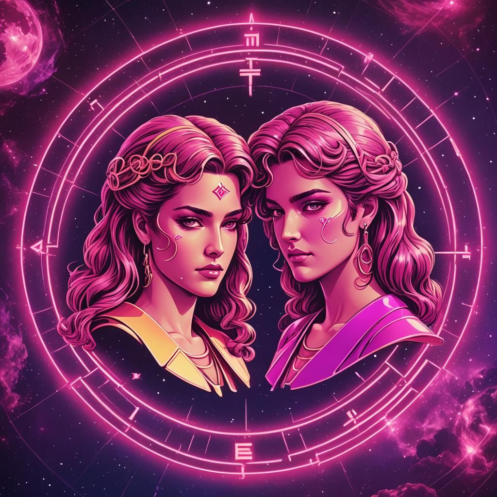 Gemini Sign in Synthwave Neon Style