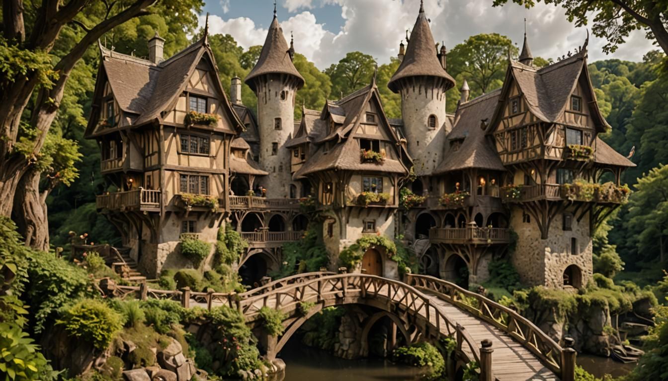Rustic Elven Castle in Forest, Fantasy Architecture