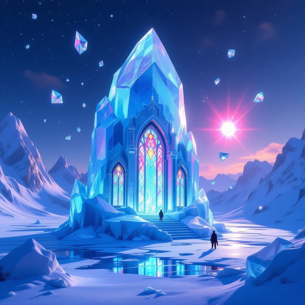 Frozen Ancient Temple in Ice Shard, 3D Render