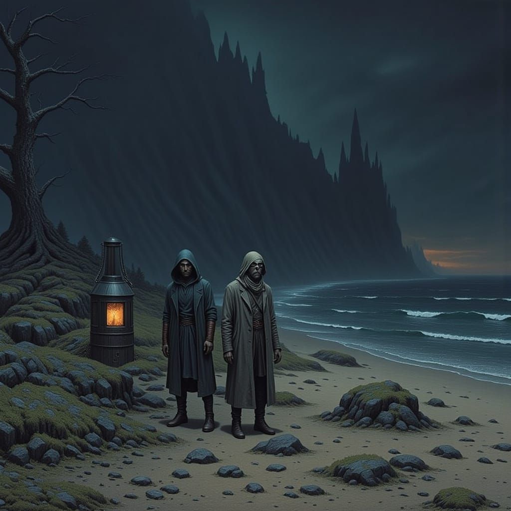 Beach Camp Scene with Mysterious Eyeless Stranger