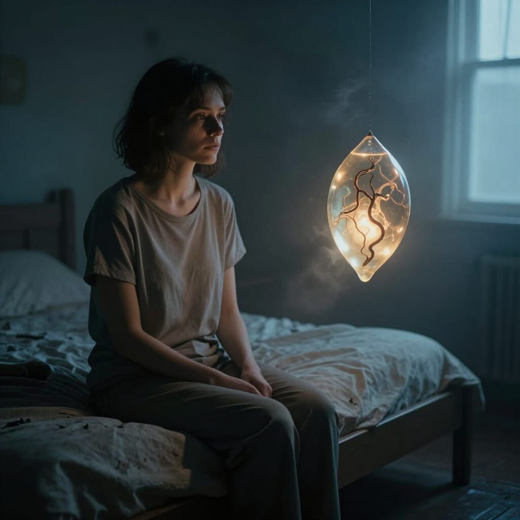 Dark Fantasy Realism: Woman and Mysterious Object at Dawn