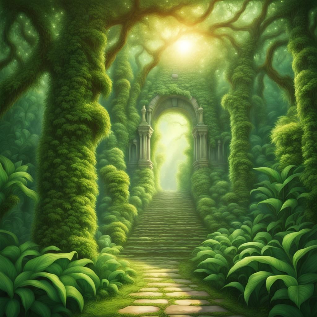 Jungle Pathway to Ancient Temple in Golden Age Style