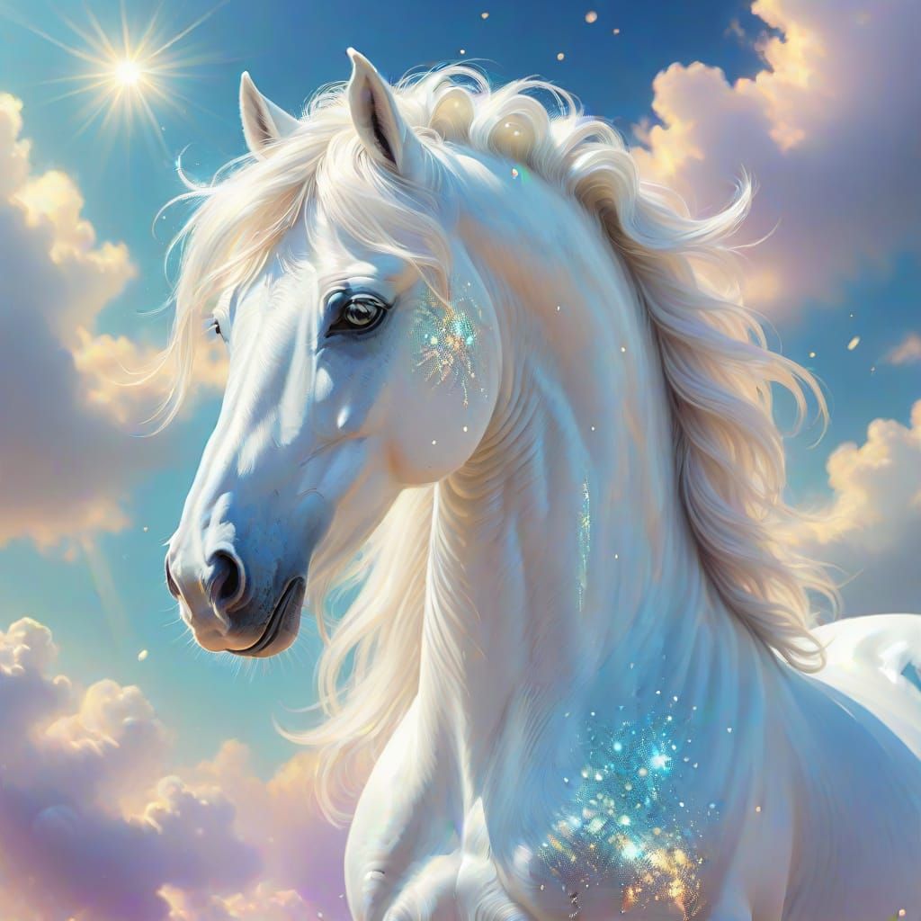 Majestic White Horse in Heavenly Realm